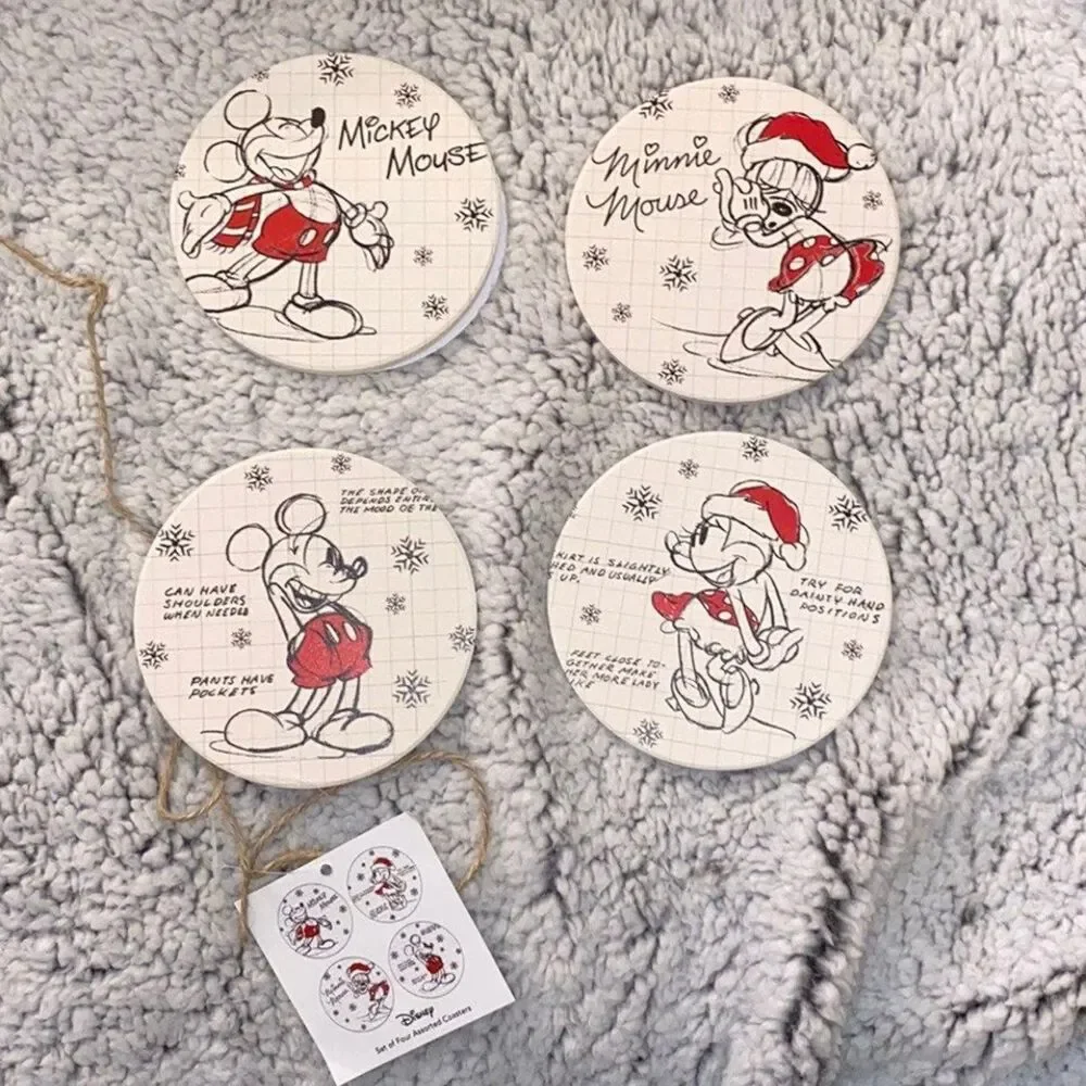 Disney Christmas Coaster Set with Mickey and Minnie Mouse (Set of 4)